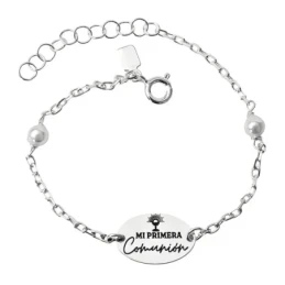 Pulsera Plata Ley 925m Primera Comunión niña 14.5 cm. chapa 15 mm. MI