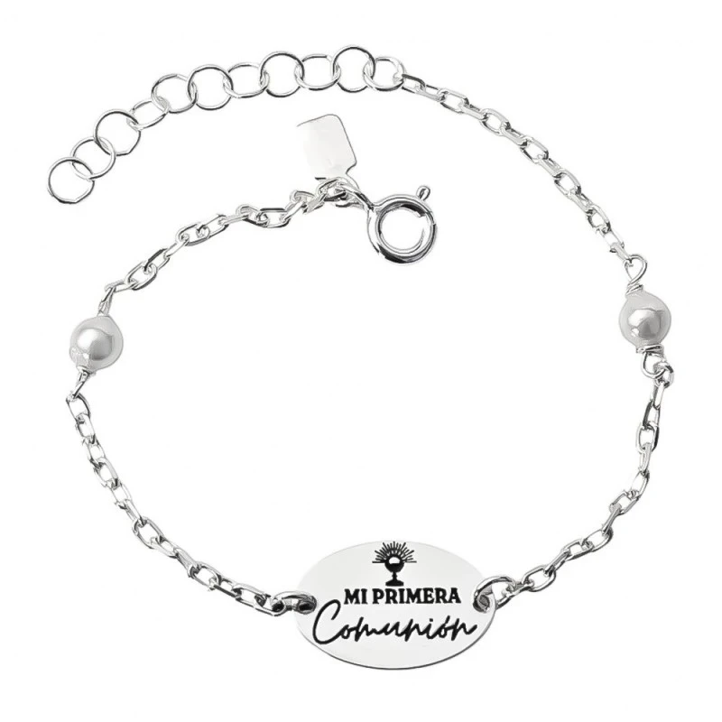 Pulsera Plata Ley 925m Primera Comunión niña 14.5 cm. chapa 15 mm. MI