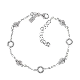 Pulsera Plata Ley 925m cadena rolo 17 cm. ancho 2 mm. bolas talladas