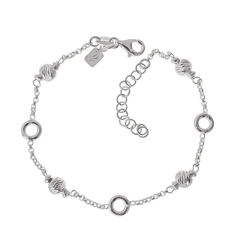 Pulsera Plata Ley 925m cadena rolo 17 cm. ancho 2 mm. bolas talladas