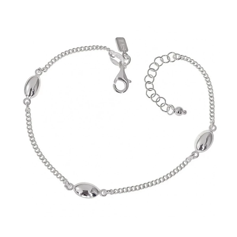 Pulsera Plata Ley 925m cadena barbada 17 cm. ancho 2 mm. formas ovala