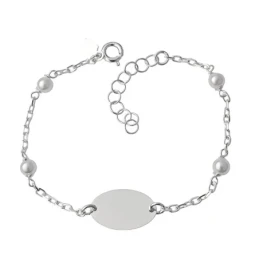 Pulsera Plata Ley 925m Primera Comunión 15 cm. chapa ovalada 16 x 10
