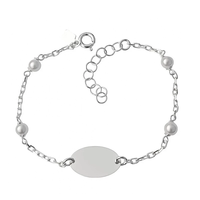 Pulsera Plata Ley 925m Primera Comunión 15 cm. chapa ovalada 16 x 10