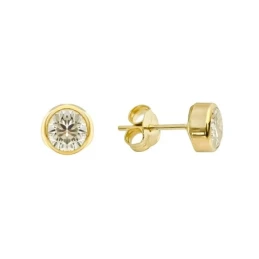 Pendientes Plata Ley 925m chapados oro circonita 6 mm.