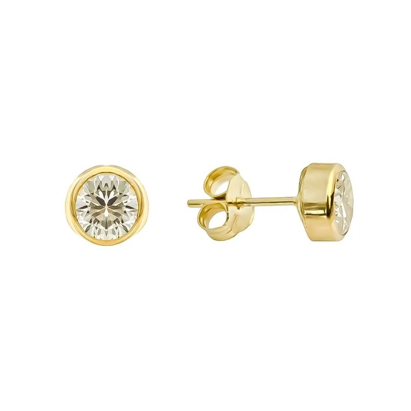 Pendientes Plata Ley 925m chapados oro circonita 6 mm.