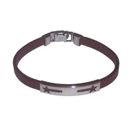Pulsera acero inoxidable 20cm. piel marrón chapa motivos estrellas