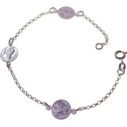San Judas Tadeo Pulsera Plata Ley 925m discos 10 mm. cadena rolo 19 c