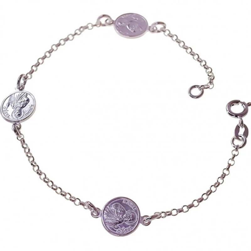 San Judas Tadeo Pulsera Plata Ley 925m discos 10 mm. cadena rolo 19 c