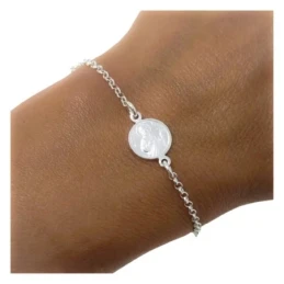 San Judas Tadeo Pulsera Plata Ley 925m discos 10 mm. cadena rolo 19 c