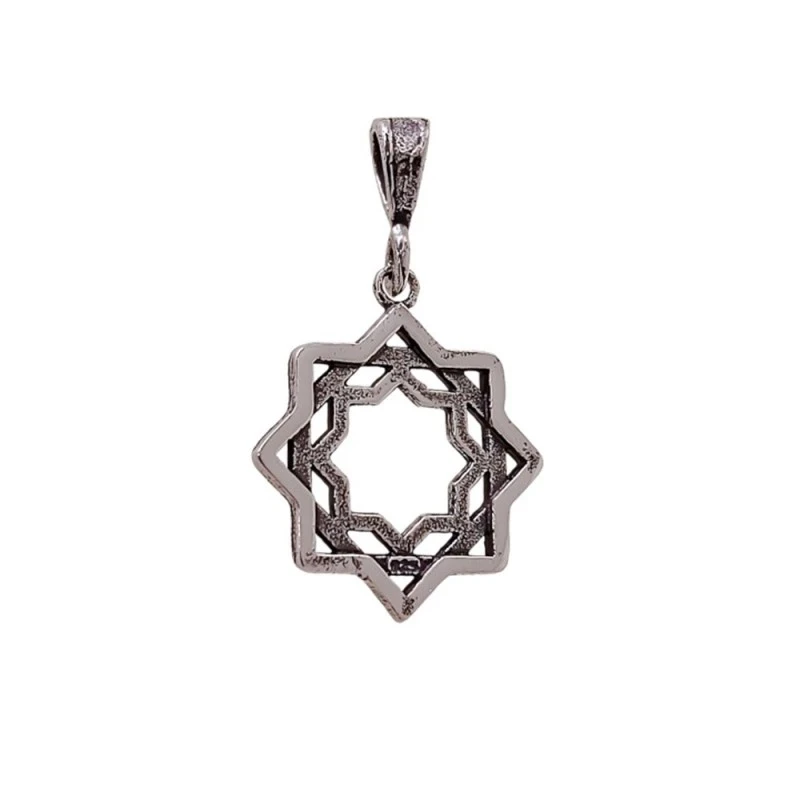 Estrella Tartésica Colgante Plata Ley 925m unisex 15 mm. detalles oxi