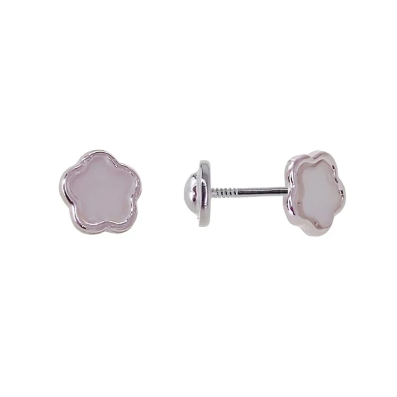 Pendientes Plata Ley 925m niña 7 mm. flor nácar centro