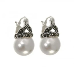 Pendientes Plata Ley 925m mujer perla combinada marquesitas forma oxi