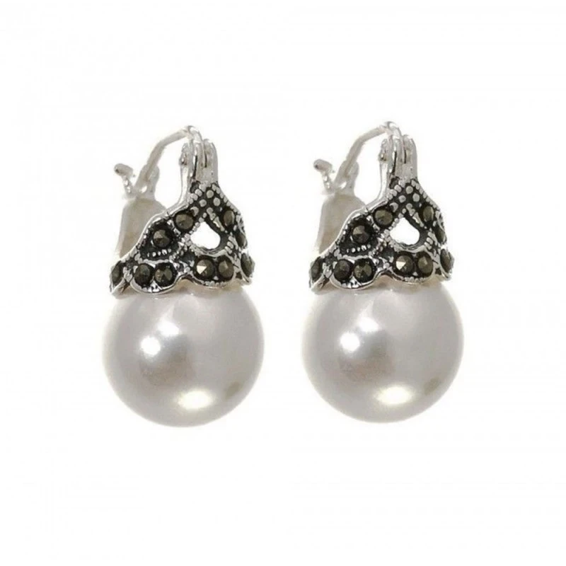 Pendientes Plata Ley 925m mujer perla combinada marquesitas forma oxi