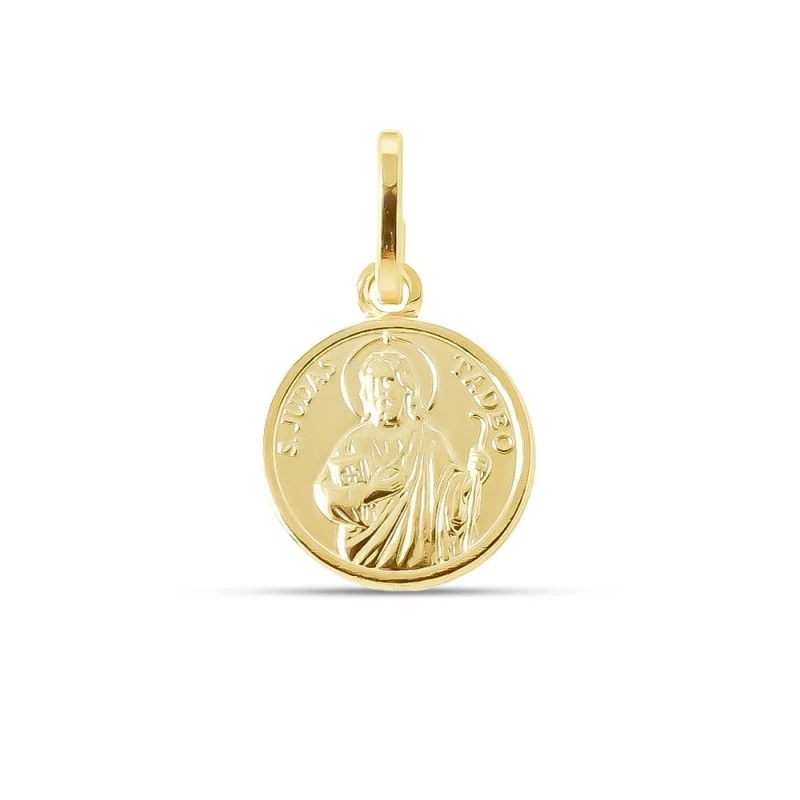 San Judas Tadeo Medalla Plata Ley 925m chapada oro 12 mm. detalle tra