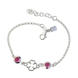 Pulsera Plata Ley 925m cadena rolo 15 cm. trébol calado 9 mm. circoni