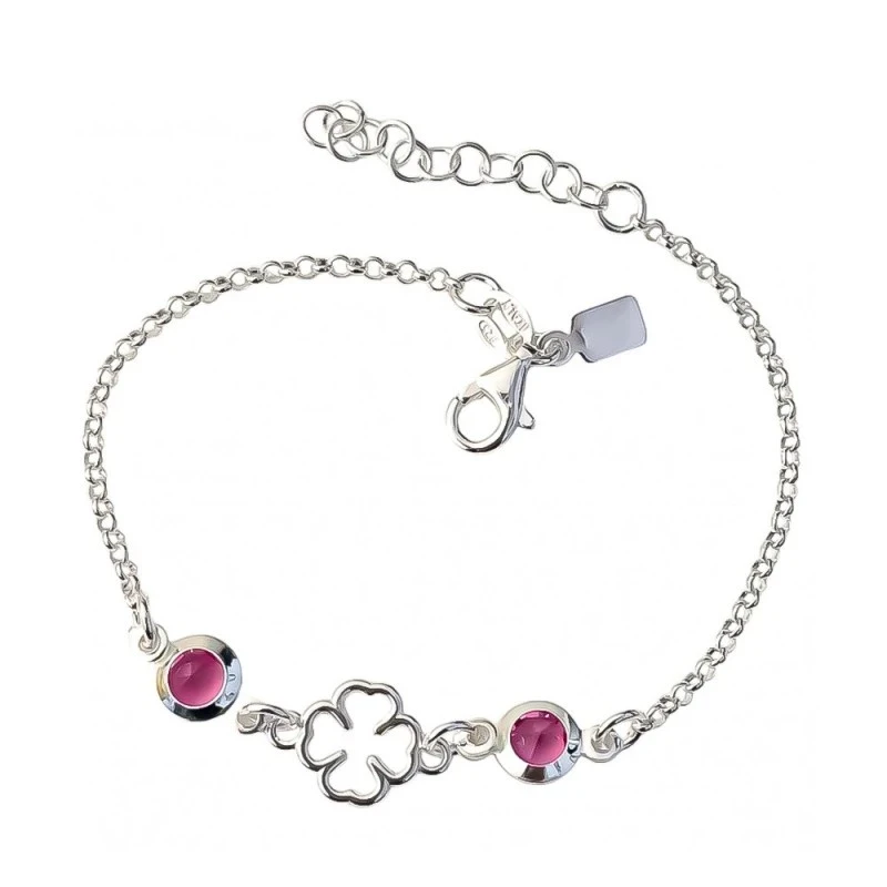 Pulsera Plata Ley 925m cadena rolo 15 cm. trébol calado 9 mm. circoni
