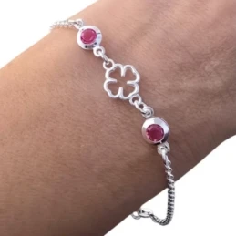Pulsera Plata Ley 925m cadena rolo 15 cm. trébol calado 9 mm. circoni
