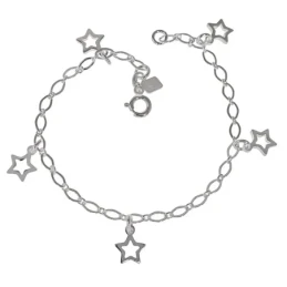 Pulsera Plata Ley 925m 17 cm. asas ovaladas 3 mm. estrellas colgantes