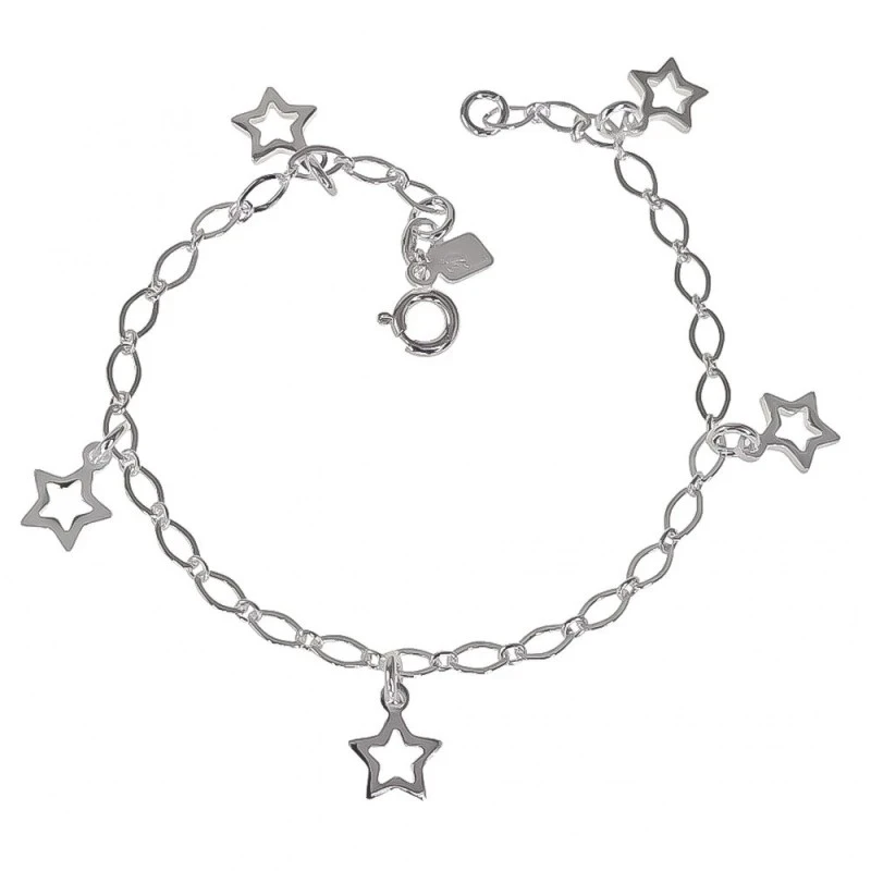 Pulsera Plata Ley 925m 17 cm. asas ovaladas 3 mm. estrellas colgantes