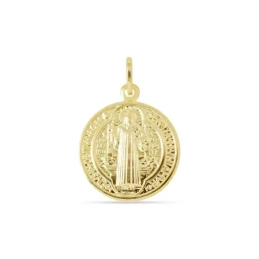 San Benito Medalla Plata Ley 925m maciza 15 mm. chapado oro escapular