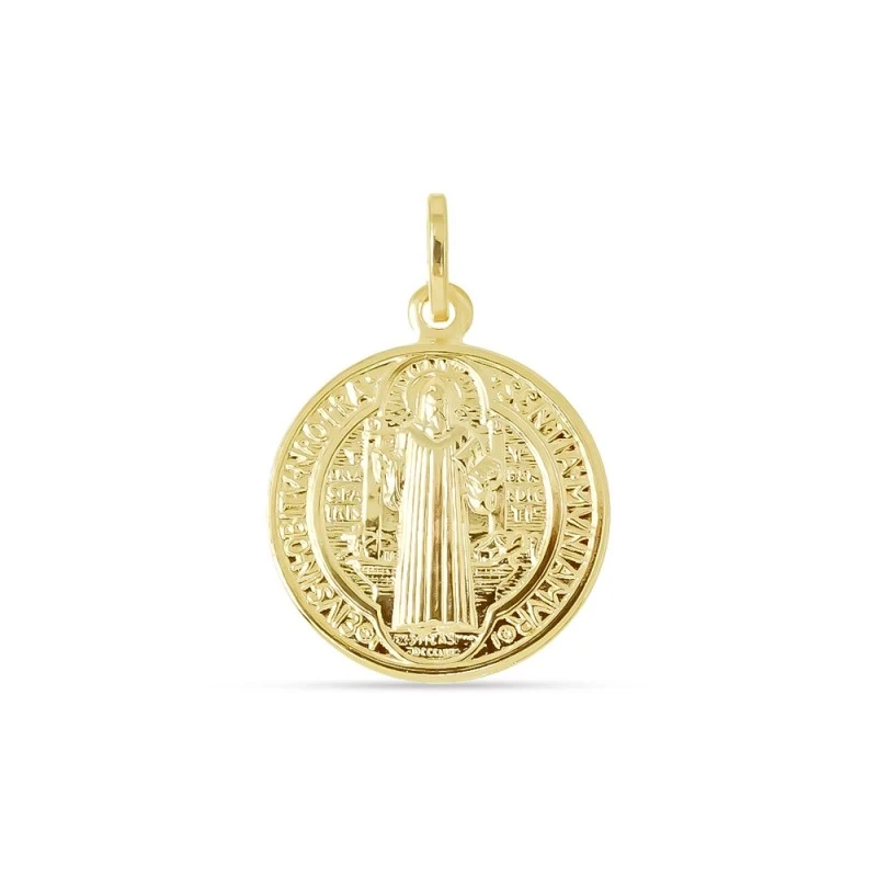 San Benito Medalla Plata Ley 925m maciza 15 mm. chapado oro escapular
