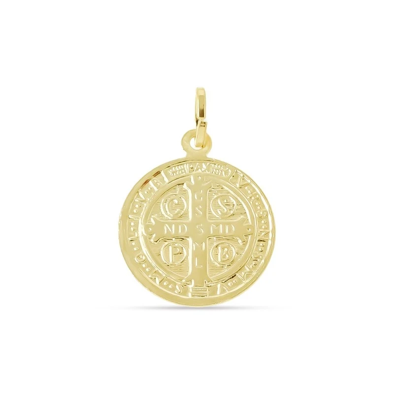 San Benito Medalla Plata Ley 925m maciza 15 mm. chapado oro escapular
