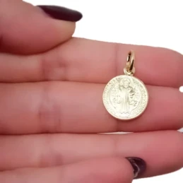 San Benito Medalla Plata Ley 925m maciza 15 mm. chapado oro escapular