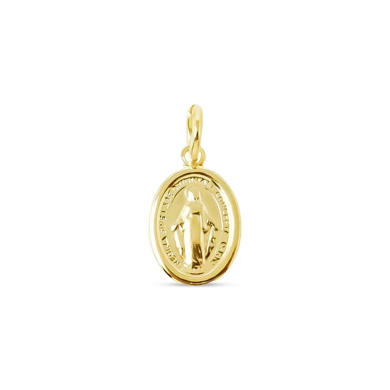 Virgen Milagrosa Medalla Plata Ley 925m chapada oro maciza 14 mm. det
