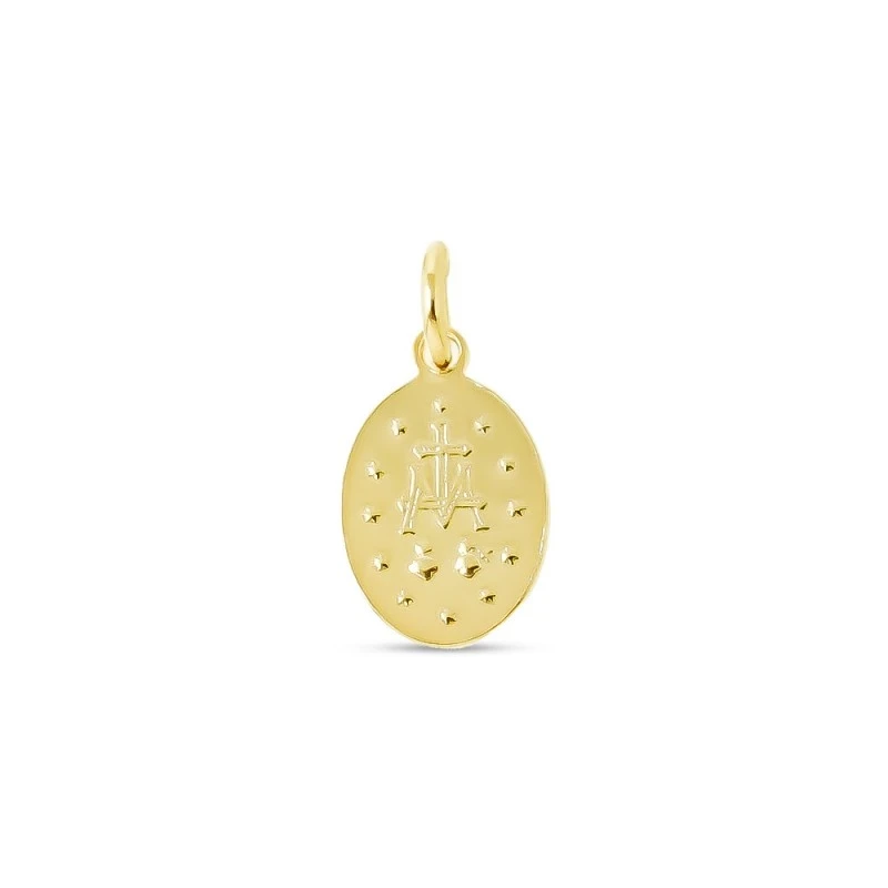 Virgen Milagrosa Medalla Plata Ley 925m chapada oro maciza 14 mm. det