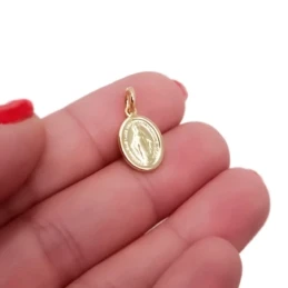 Virgen Milagrosa Medalla Plata Ley 925m chapada oro maciza 14 mm. det