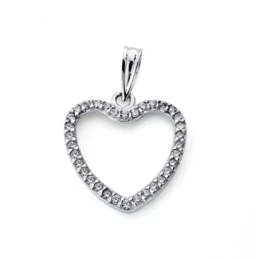 Colgante oro blanco 18k circonita corazón 18mm. [7477]