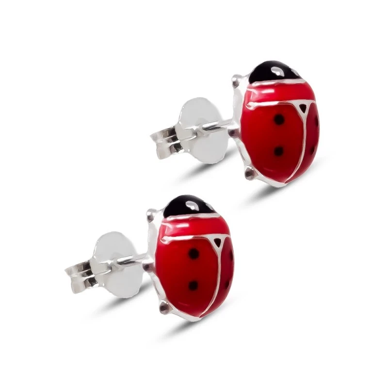 Pendientes plata ley 925m mariquita esmaltada [AB0594]