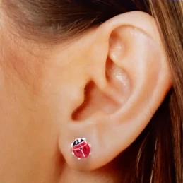 Pendientes plata ley 925m mariquita esmaltada [AB0594]