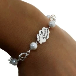 Pulsera plata Ley 925m primera comunión 16.5cm. perlas redondas jaulas cierre reasa niña