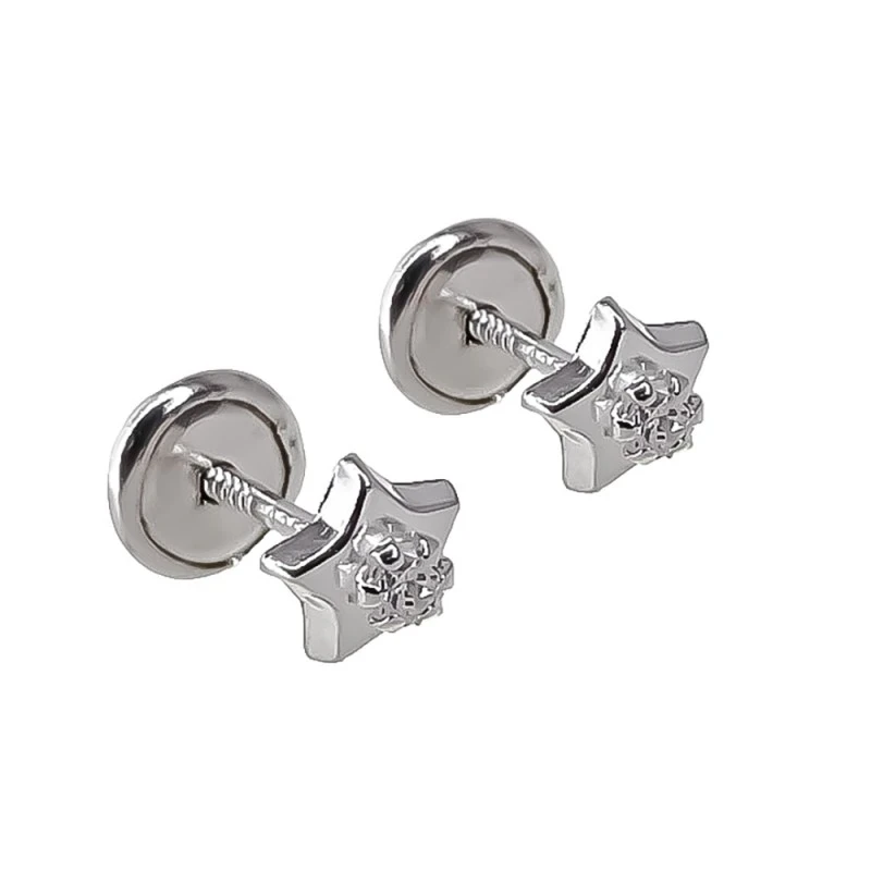 Pendientes plata Ley 925m niña 5 mm. forma estrella lisa circonita ce