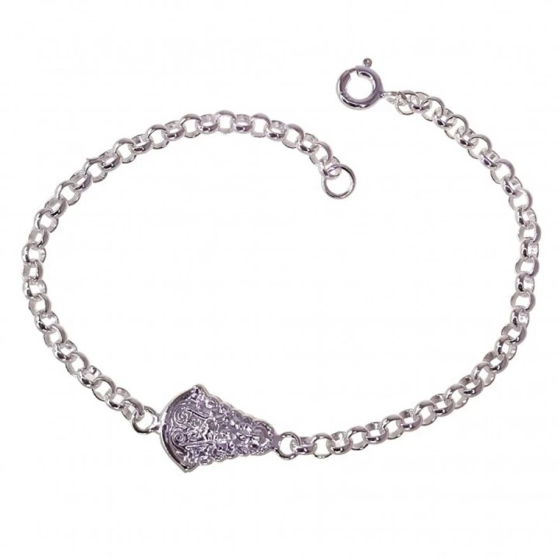 Virgen del Rocío Pulsera Plata Ley 925m cadena rolo 18 cm.