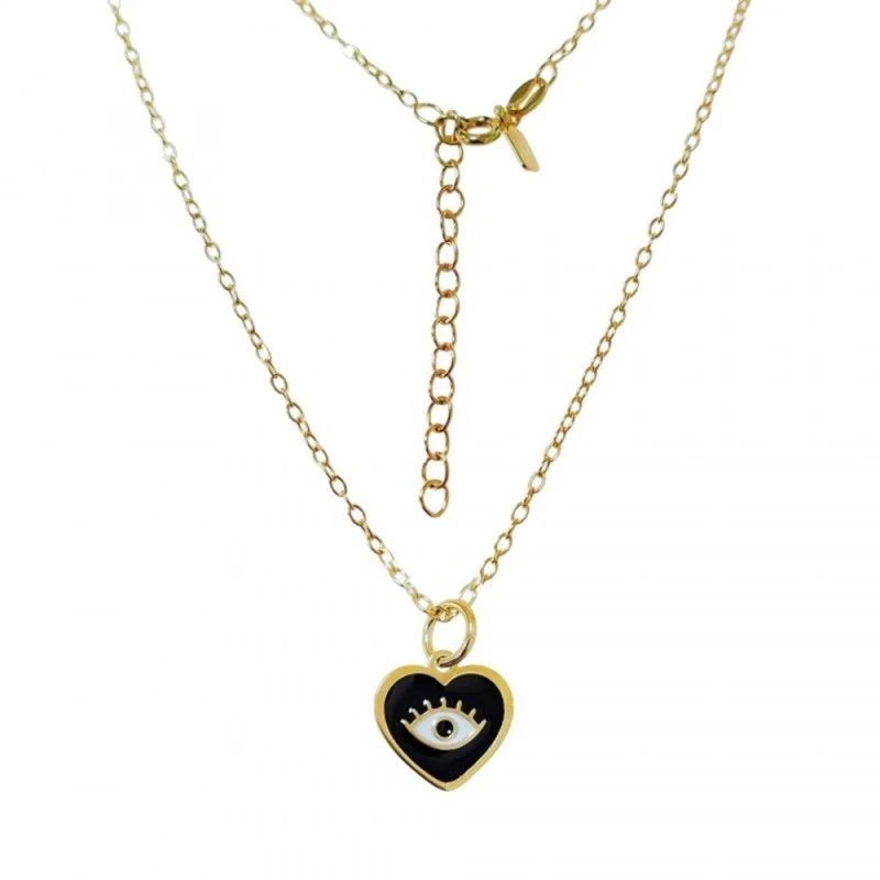 Corazón Ojo Turco 12 mm. Gargantilla Plata Ley 925m chapada oro caden