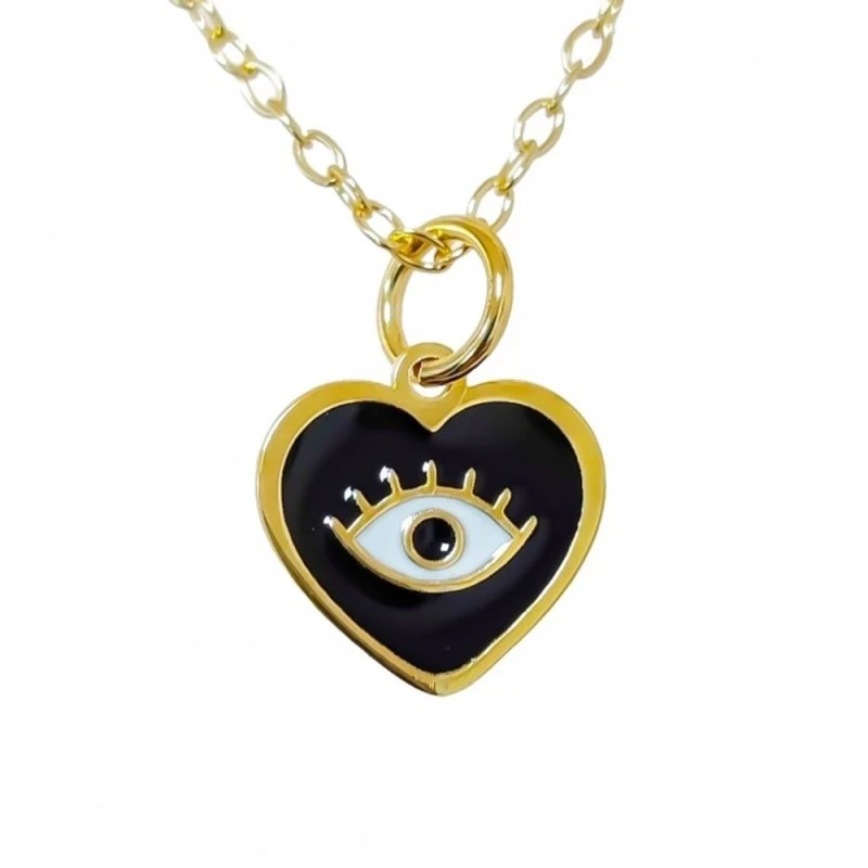 Corazón Ojo Turco 12 mm. Gargantilla Plata Ley 925m chapada oro caden
