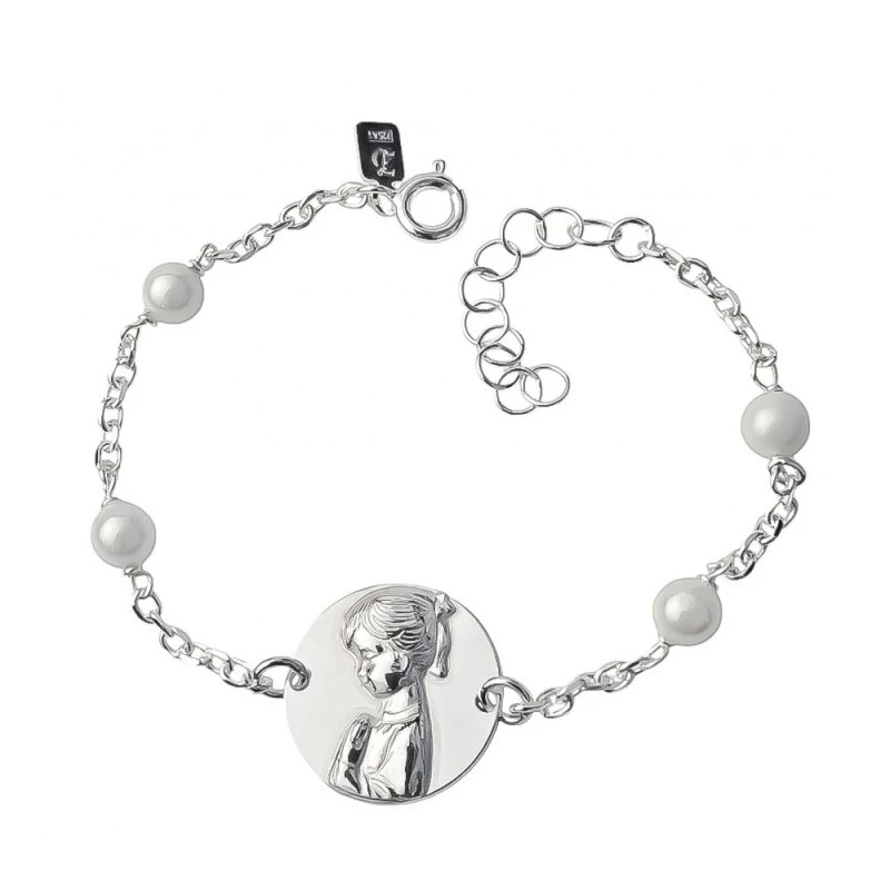 Virgen Niña Pulsera Plata Ley 925m Primera Comunión 15 cm. medalla 15