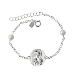 Virgen Niña Pulsera Plata Ley 925m Primera Comunión 14.5 cm. medalla