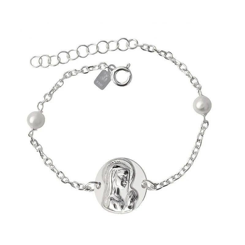 Virgen Niña Pulsera Plata Ley 925m Primera Comunión 14.5 cm. medalla