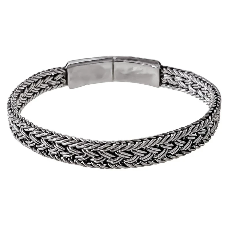 Pulsera Plata Ley 925m hombre 19 cm. semirrígida trenzada oxidada 8.5