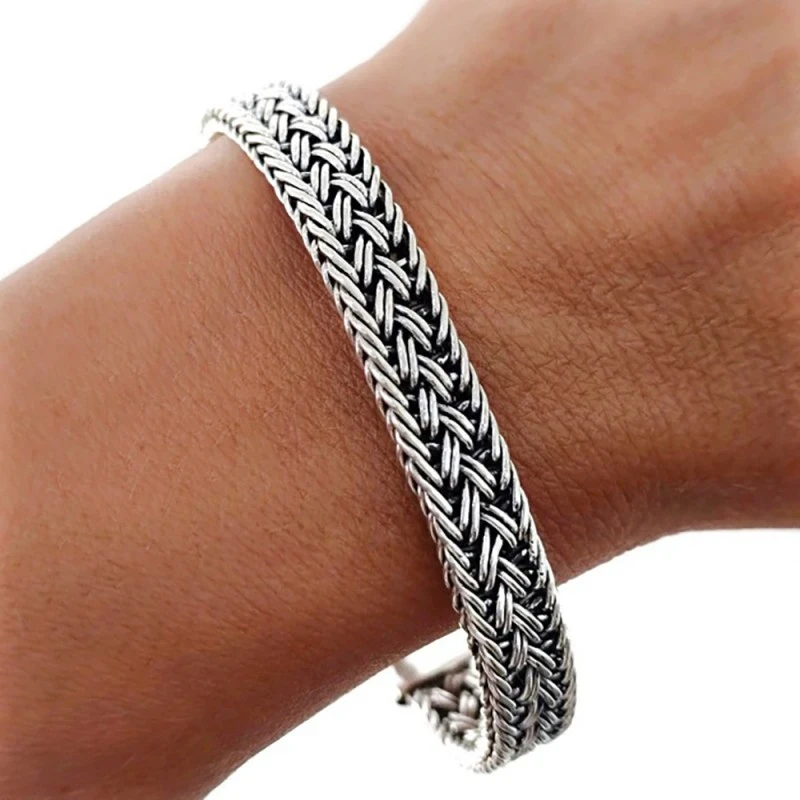 Pulsera Plata Ley 925m hombre 19 cm. semirrígida trenzada oxidada 8.5