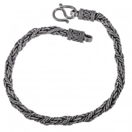 Pulsera Plata Ley 925m hombre 23 cm. trenzada oxidada ancho 4.5 mm.