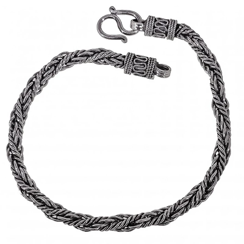 Pulsera Plata Ley 925m hombre 23 cm. trenzada oxidada ancho 4.5 mm.