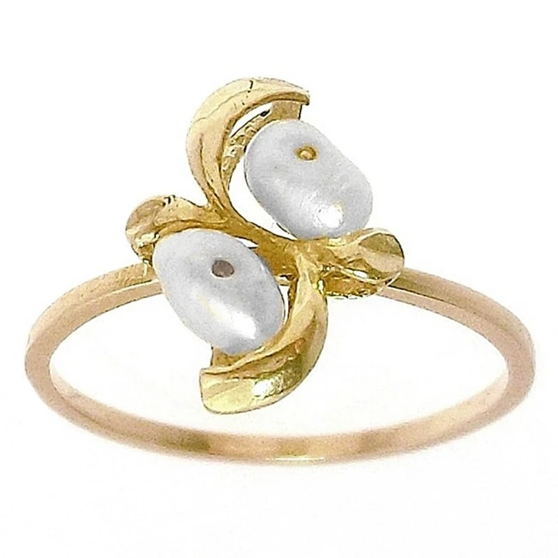 Sortija oro 18K 2 perlas blancas tuyyo Peso: 1,6gr. [197]