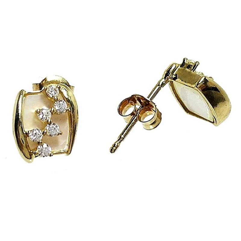 Pendientes oro circonitas nácar [332P]