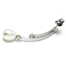 Pendientes oro blanco 18k largos perla cultivada circonita [402]