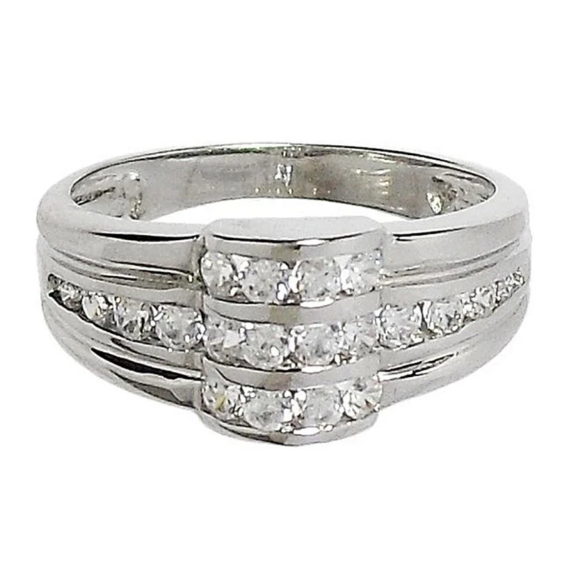 Sortija oro 18k blanco 18k circonita carril [504S]