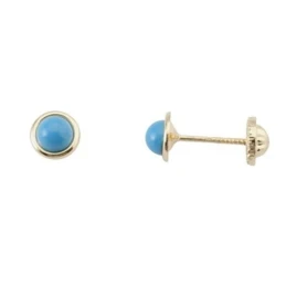 Pendientes oro 18K tornillo turquesa filo oro. Diámetro: 5mm. [5247]